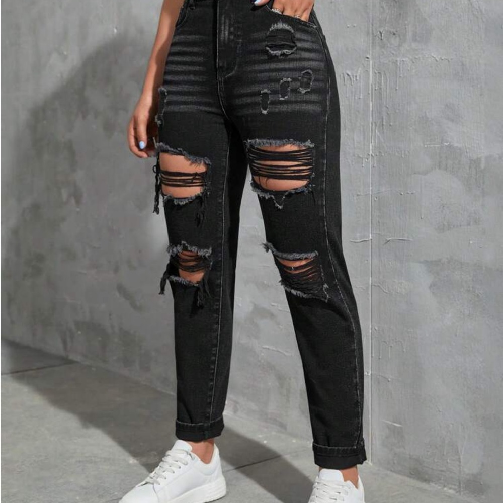 Black Ripped Mom Jeans - Picture 3 of 5